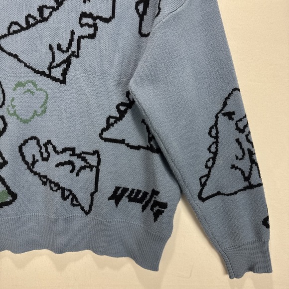 Aelfric Eden Blue Dinosaur Sweater Mens sz L Crewneck Knit Pullover Graphic - Picture 3 of 9